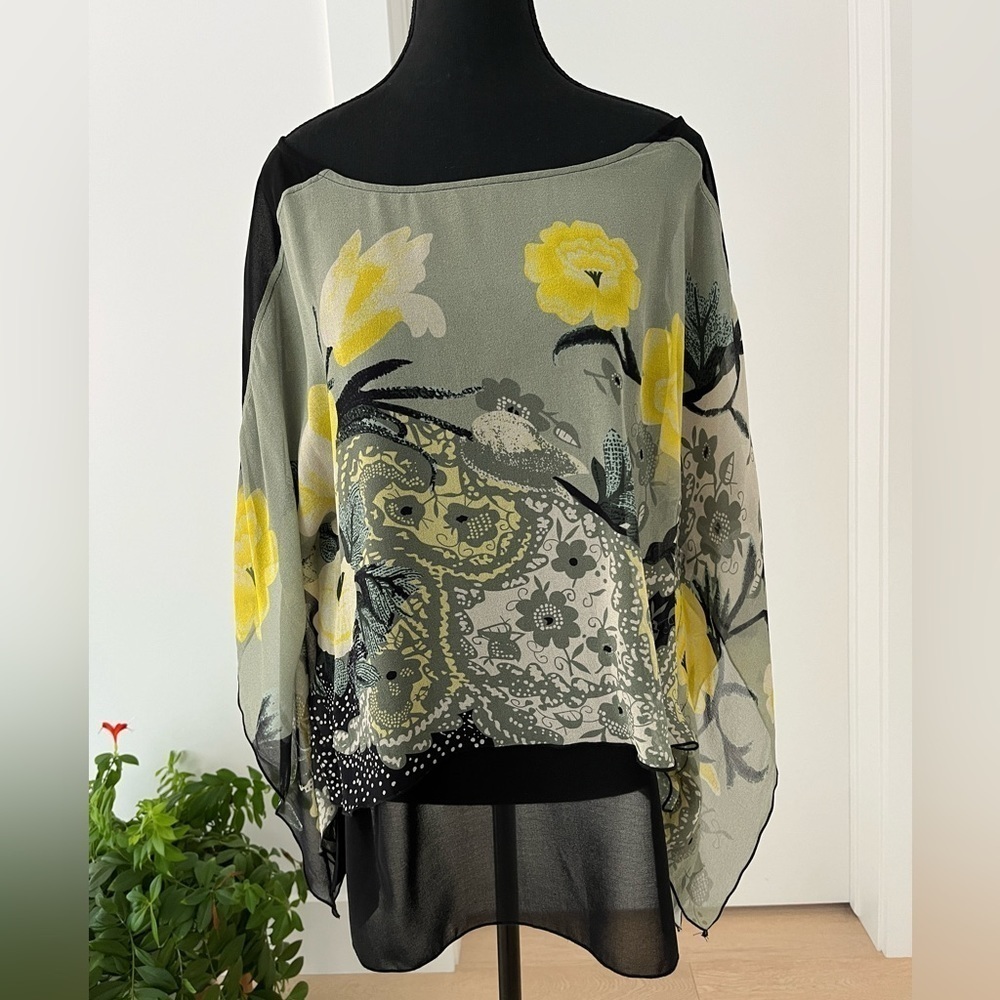 CITRON SANTA MONICA Silk Blouse Butterfly Sleeves Lightweight Flowy Sheer Chic